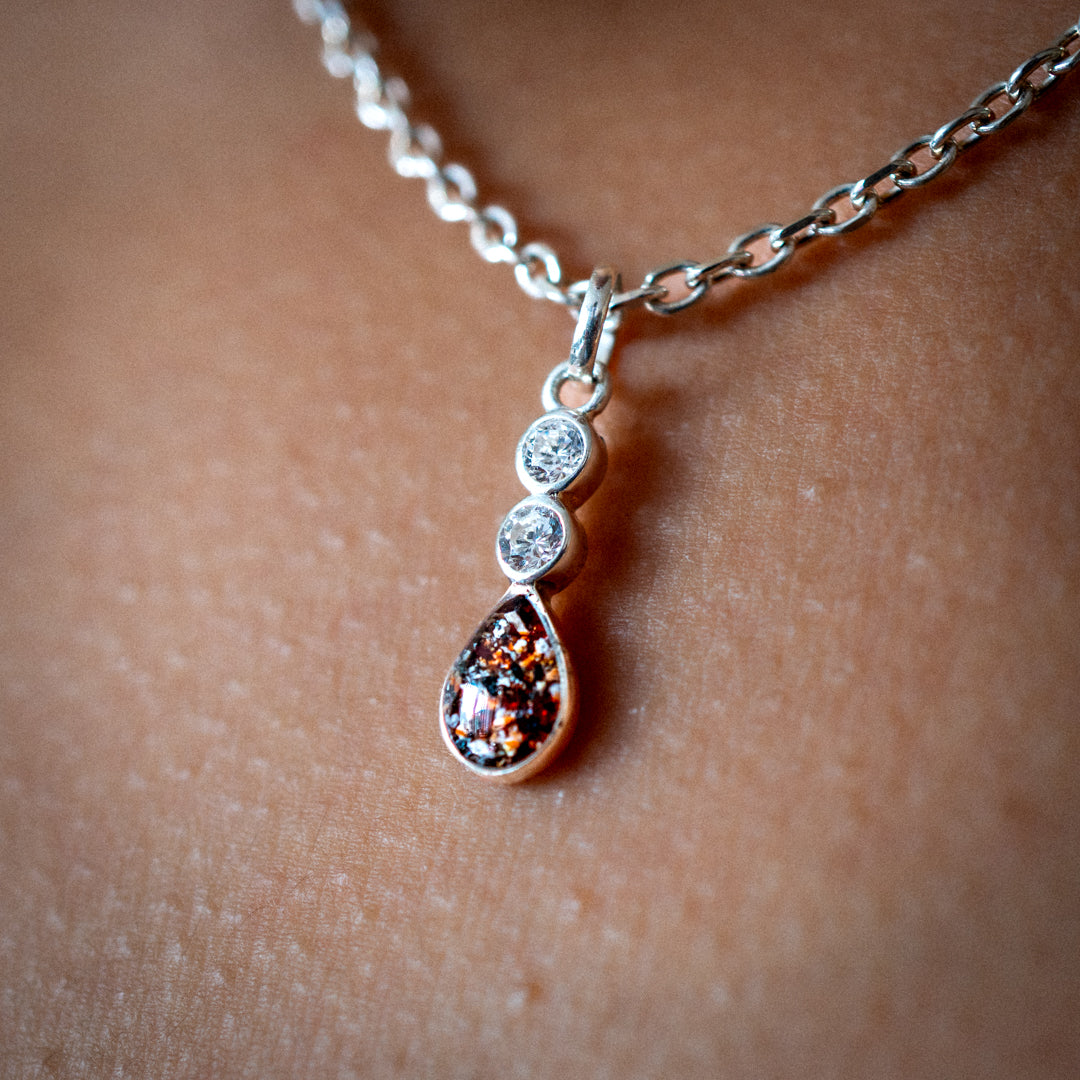 Ashes Necklace - Tear Drop Pendant with Cubic Zirconia