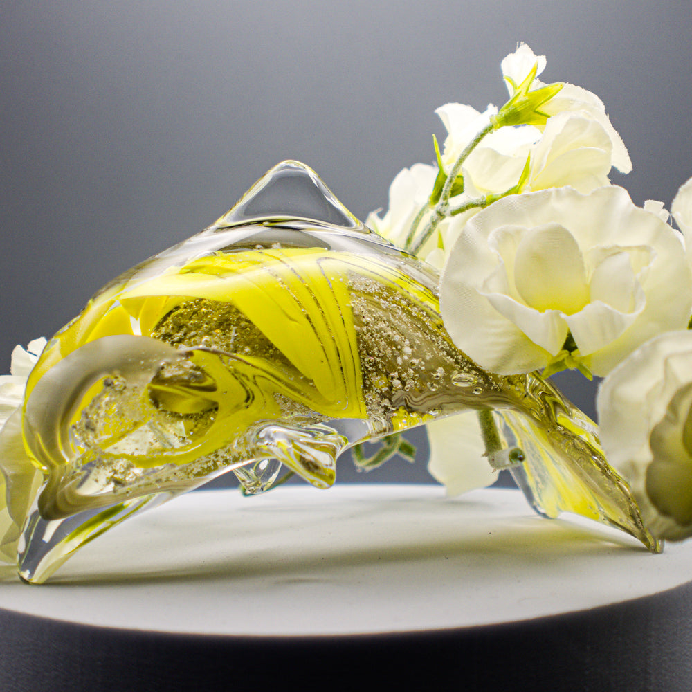 Ashes to Glass Dolphin - Lemon Yellow & Grey