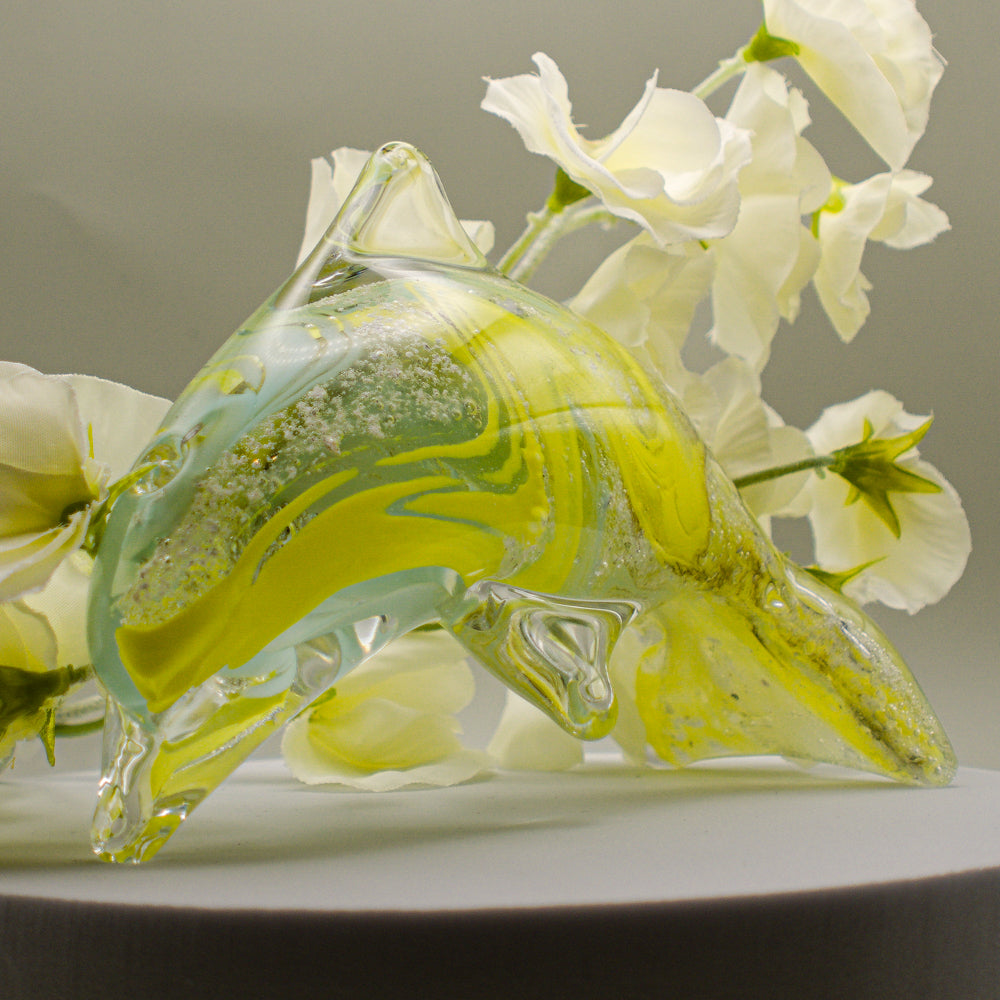 Ashes to Glass Dolphin - Lemon Yellow & Turquoise