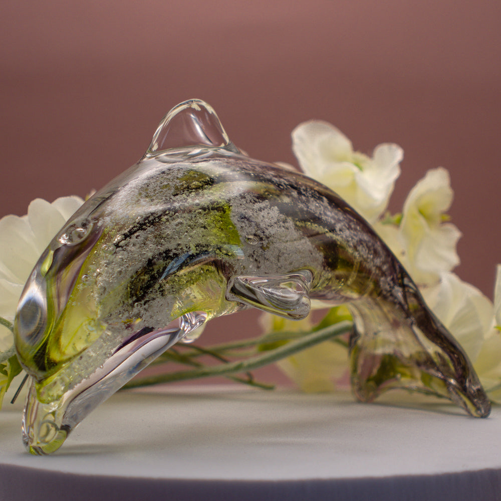 Ashes to Glass Dolphin - Purple & Lime Green