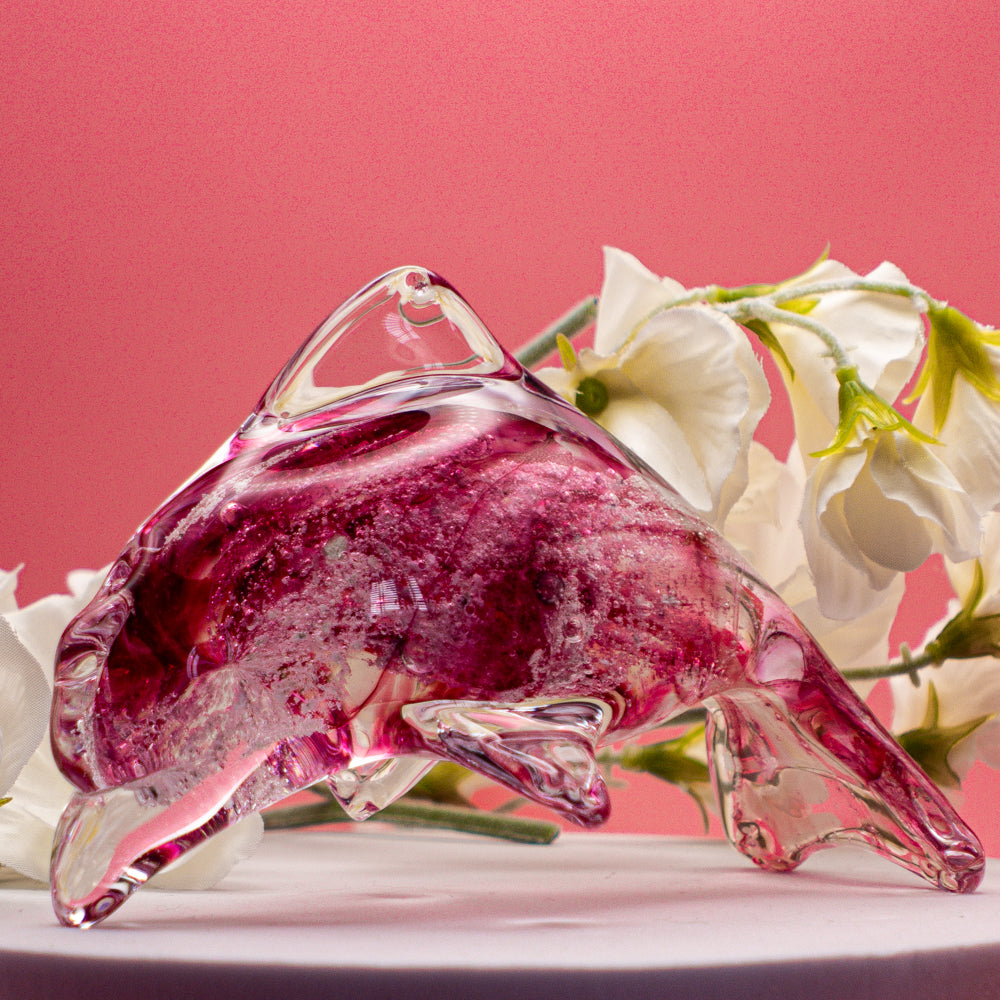Ashes to Glass Dolphin - Ruby & Baby Pink