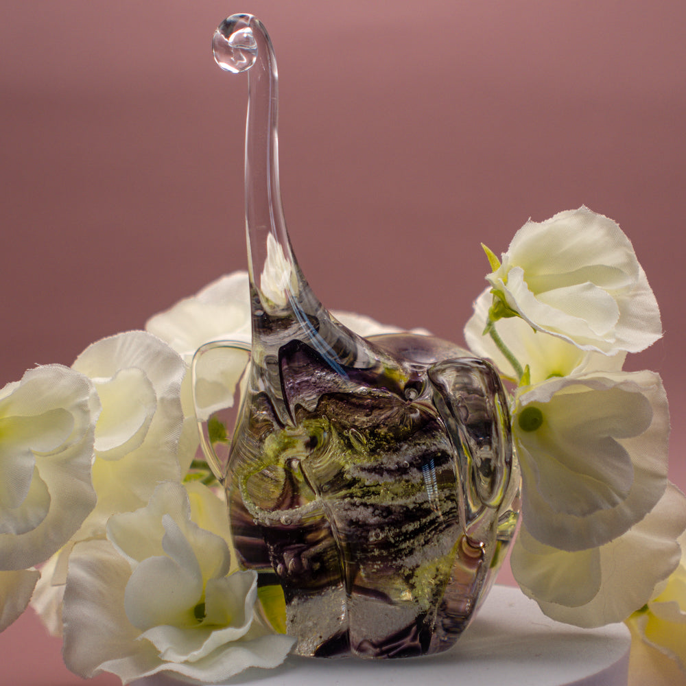 Ashes to Glass Elephant - Purple & Lime Green