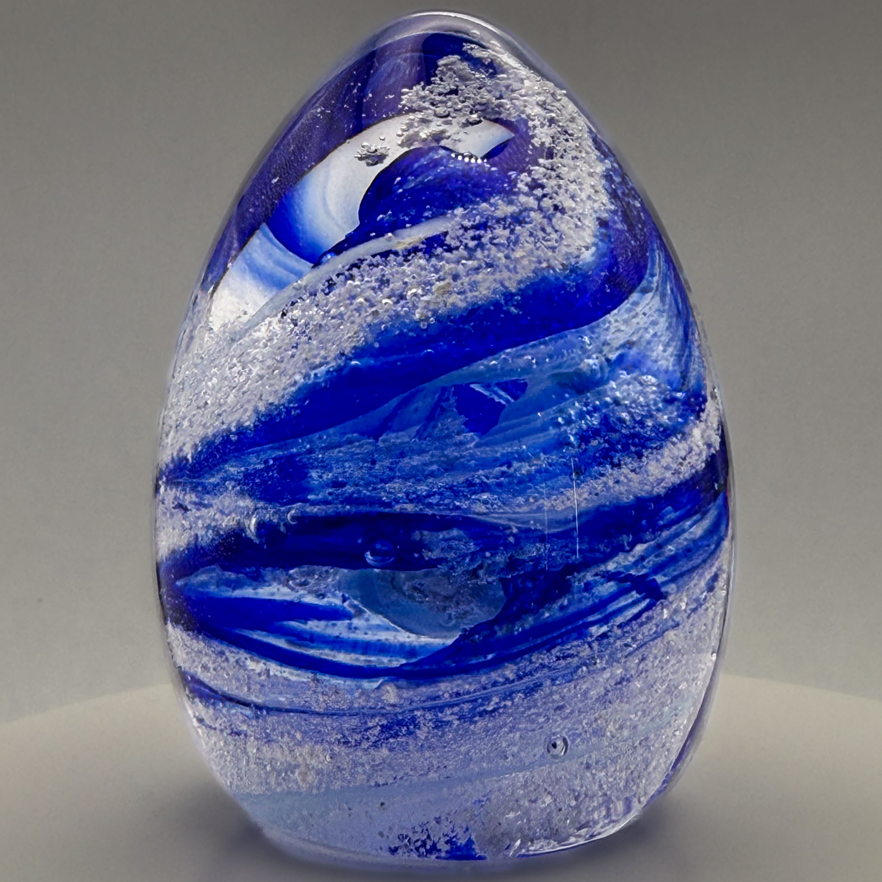 Ashes to Glass Mini Oval Paperweight - Royal Blue & Baby Blue