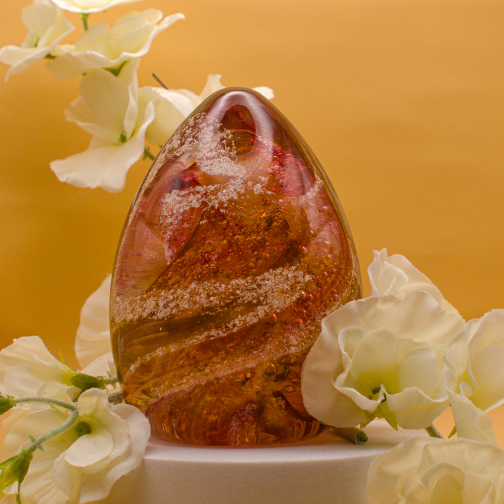 Ashes to Glass Oval Paperweight - Garnet & Gold