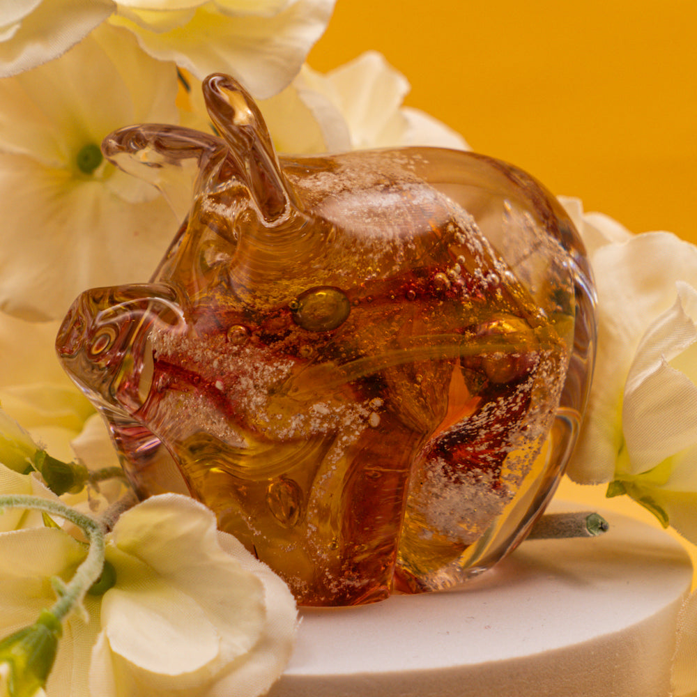 Ashes to Glass Pig - Garnet & Gold