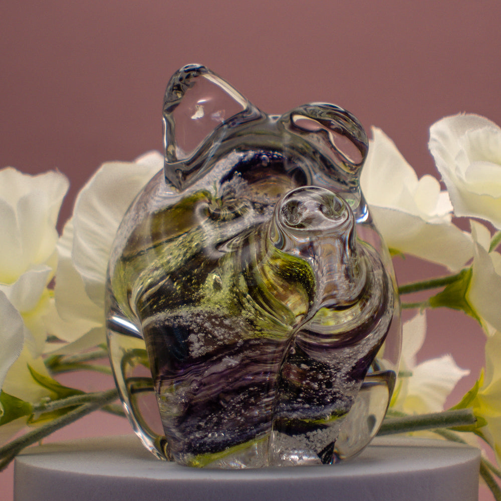 Ashes to Glass Pig - Purple & Lime Green