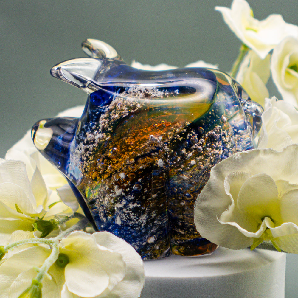 Ashes to Glass Pig - Royal Blue & Gold