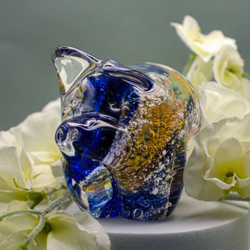 Ashes to Glass Pig - Royal Blue & Gold