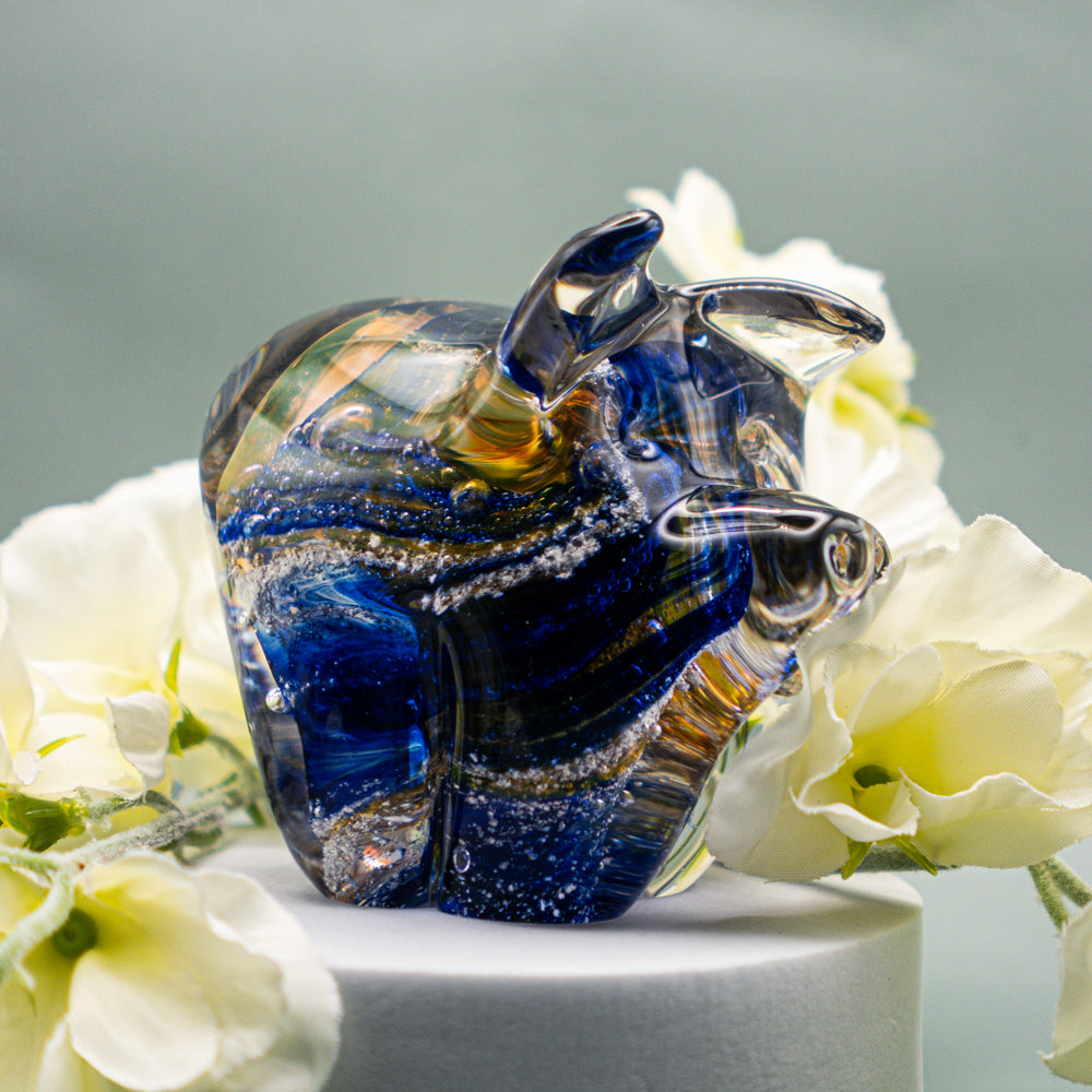 Ashes to Glass Pig - Royal Blue & Gold