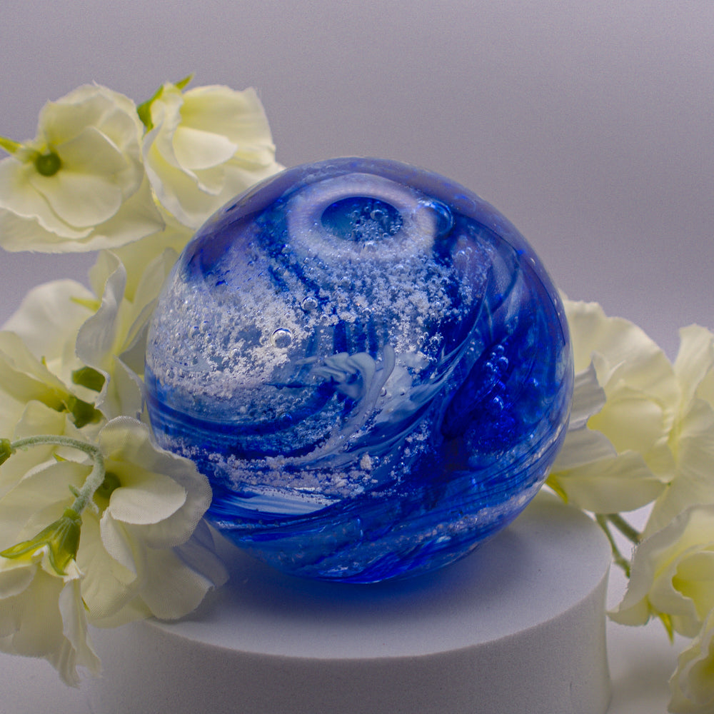 Ashes to Glass Round Paperweight - Royal Blue & Baby Blue