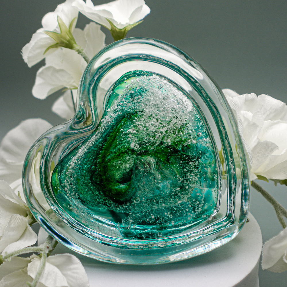 Ashes to Glass Step Heart Paperweight - Spring Greens