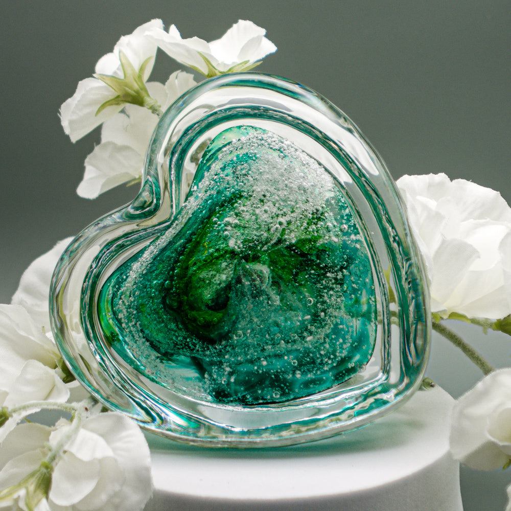 Ashes to Glass Step Heart Paperweight - Spring Greens