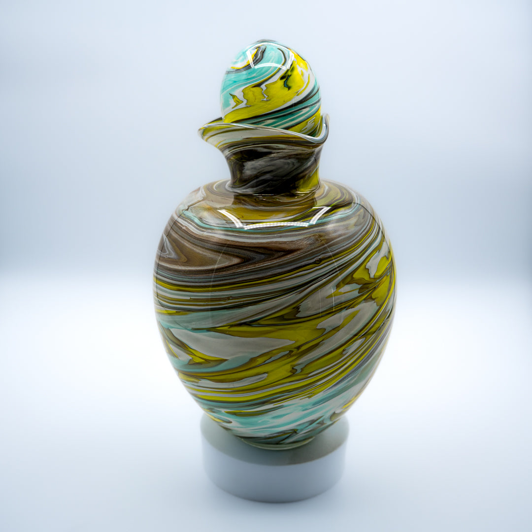 Glass Urn - Lemon Yellow & Turquoise