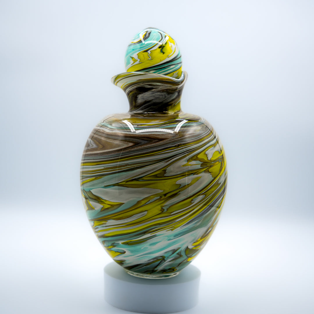 Glass Urn - Lemon Yellow & Turquoise