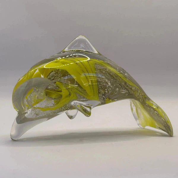 Ashes to Glass Dolphin-Cremation Ashes Glass-Stuart Wiltshire Glass Outlet-Purple & Lime Green with Ashes-Stuart Wiltshire Glass Ltd