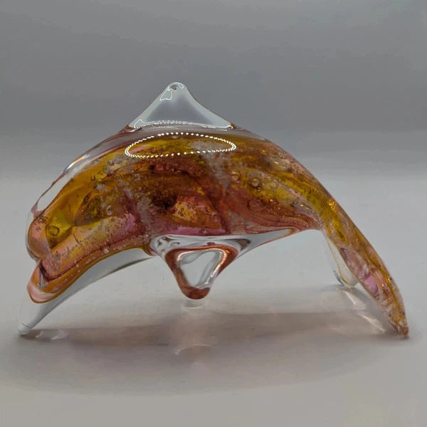 Ashes to Glass Dolphin-Cremation Ashes Glass-Stuart Wiltshire Glass Outlet-Purple & Lime Green with Ashes-Stuart Wiltshire Glass Ltd