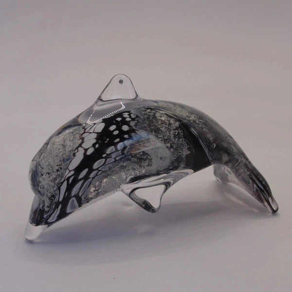 Ashes to Glass Dolphin-Cremation Ashes Glass-Stuart Wiltshire Glass Outlet-Purple & Lime Green with Ashes-Stuart Wiltshire Glass Ltd