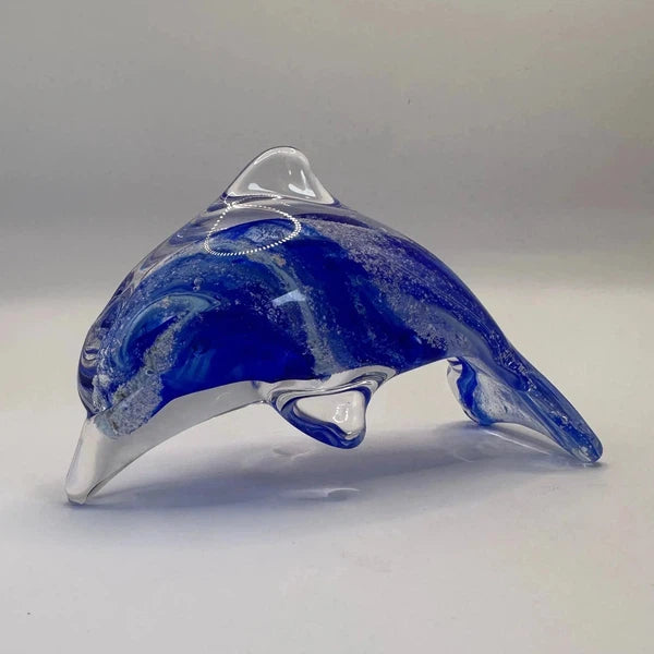 Ashes to Glass Dolphin-Cremation Ashes Glass-Stuart Wiltshire Glass Outlet-Royal Blue & Baby Blue with Ashes-Stuart Wiltshire Glass Ltd