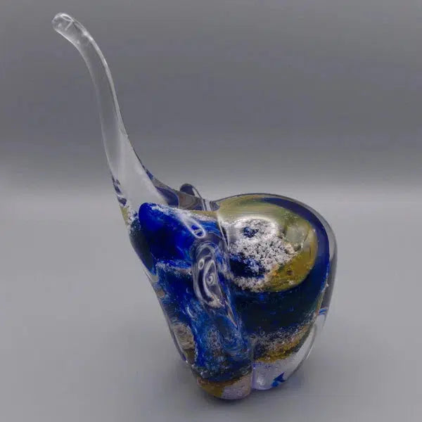 Ashes to Glass Elephant-Cremation Ashes Glass-Stuart Wiltshire Glass Outlet-Royal Blue & Baby Blue with Ashes-Stuart Wiltshire Glass Ltd