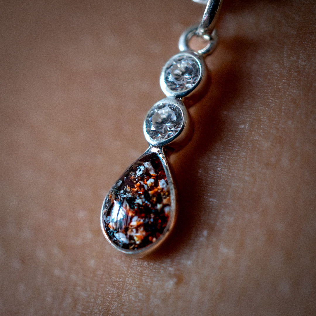Ashes Necklace - Tear Drop Pendant with Cubic Zirconia