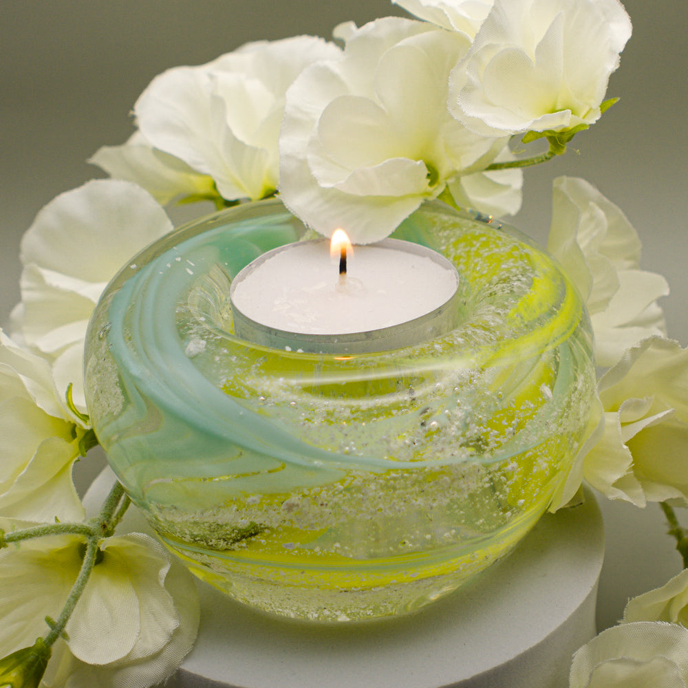 Ashes to Glass Candle Holder - Lemon Yellow & Turquoise