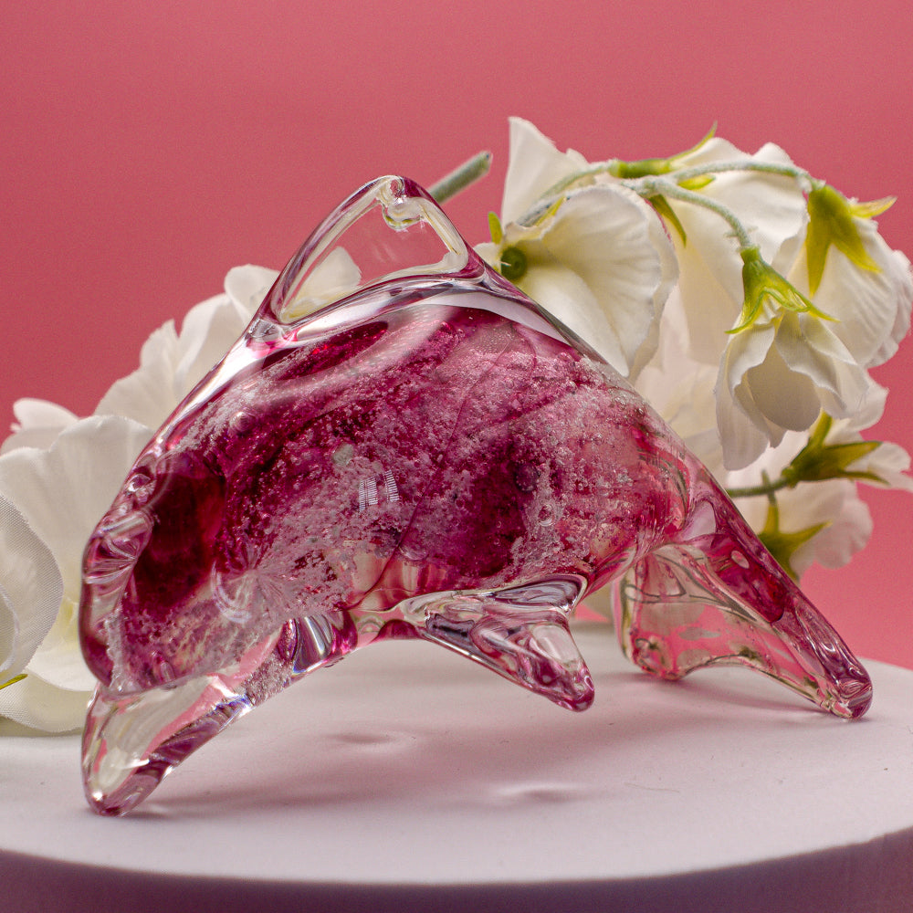Ashes to Glass Dolphin - Ruby & Baby Pink 2