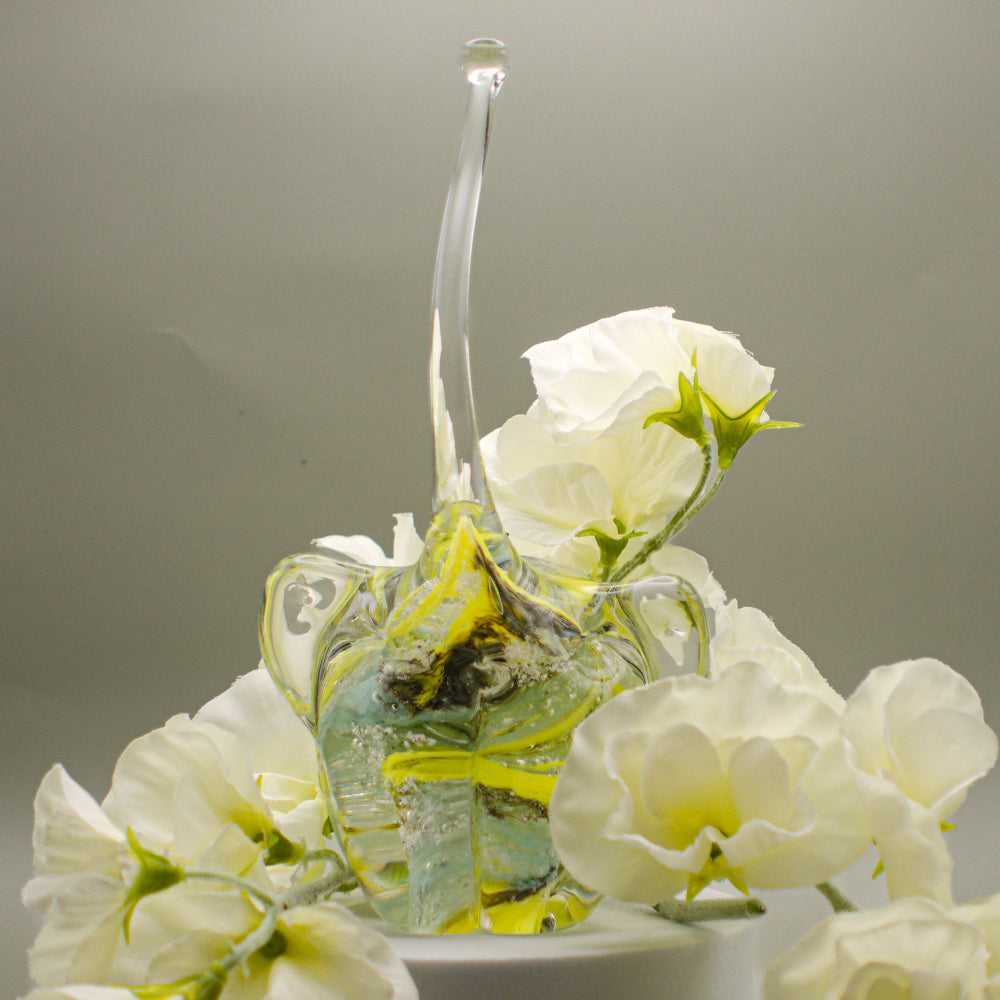 Ashes to Glass Elephant - Lemon Yellow & Turquoise