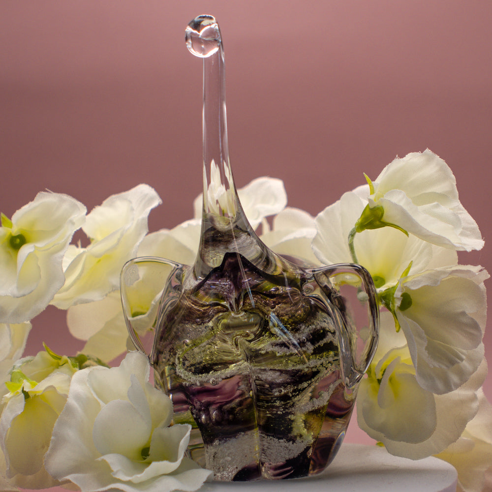 Ashes to Glass Elephant - Purple & Lime Green