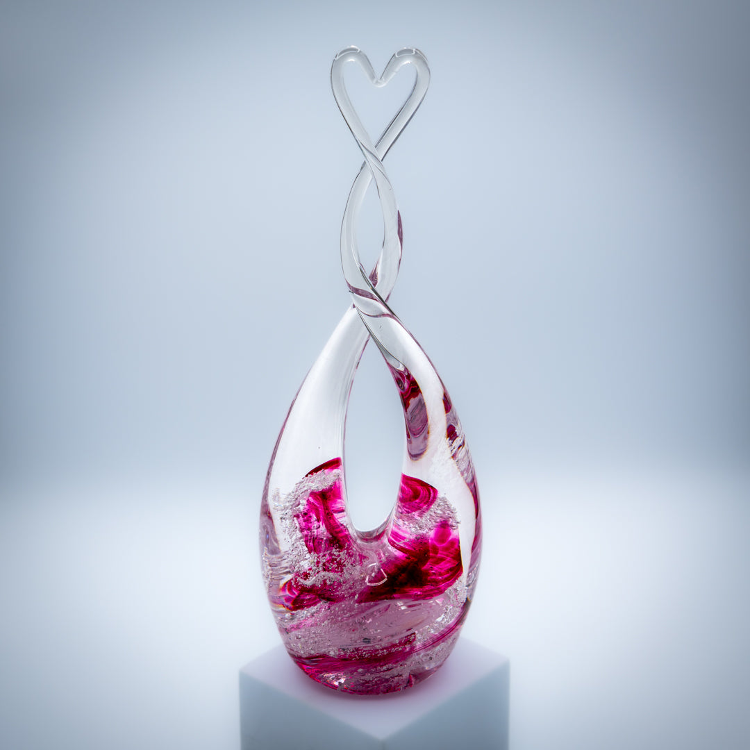 Ashes to Glass Heart Sculpture - RUby & Baby Pink