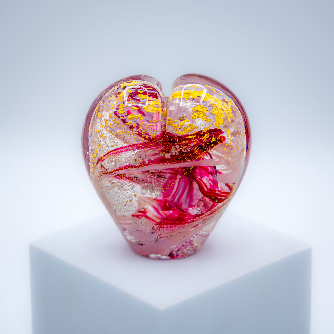 Ashes to Glass Mini Heart Sculpture with Gold Leaf