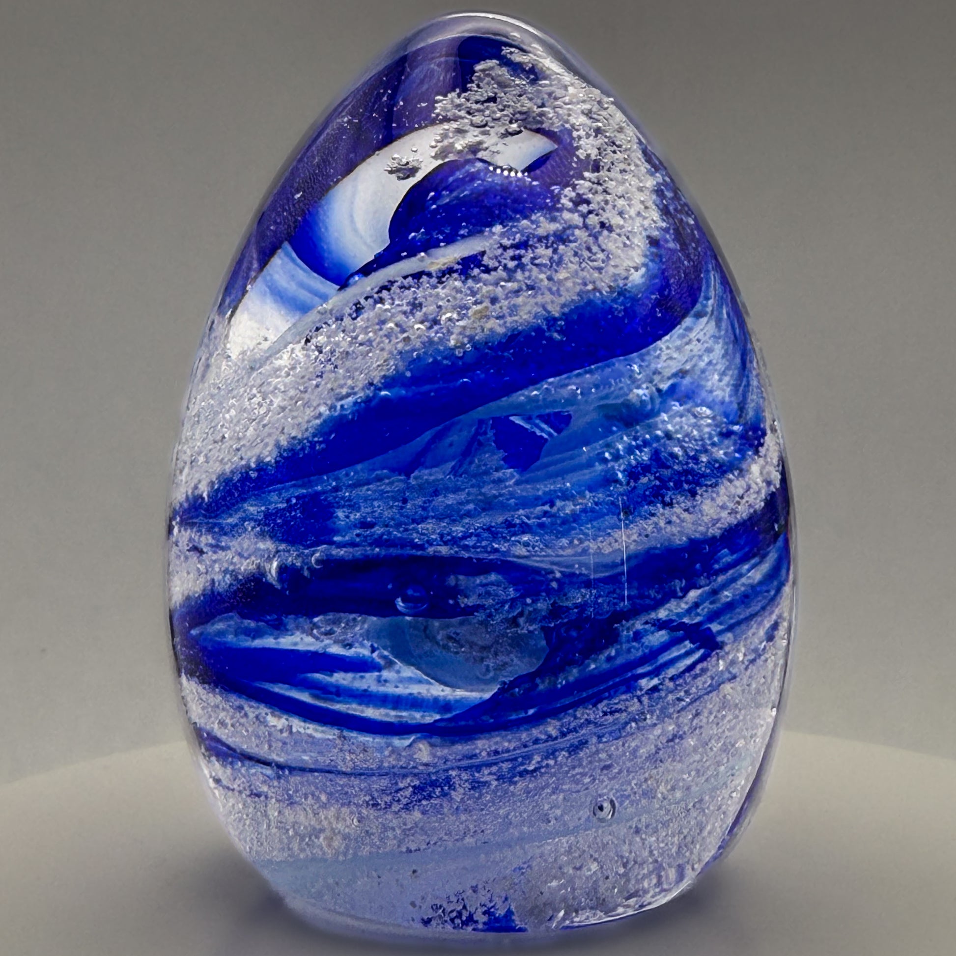 Ashes to Glass Mini Oval Paperweight - Royal Blue & Baby Blue