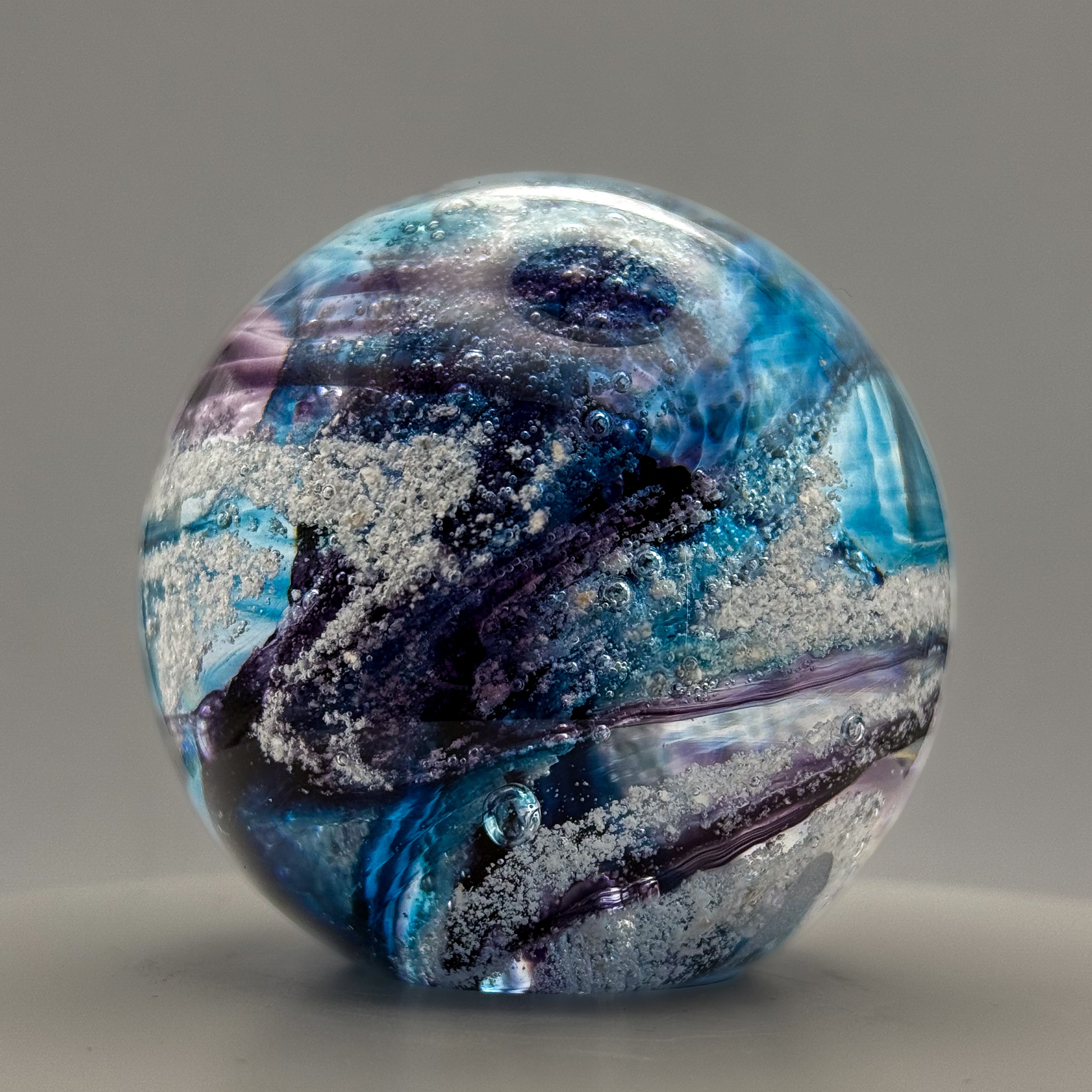 Ashes to Glass Mini Round Paperweight - Turquoise & Purple
