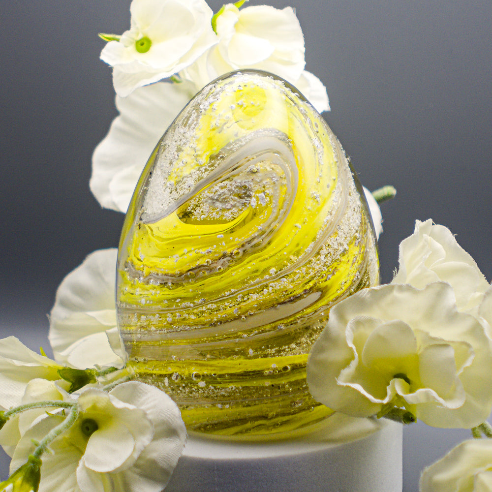 Ashes to Glass Oval Paperweight - Lemon Yellow & Grey