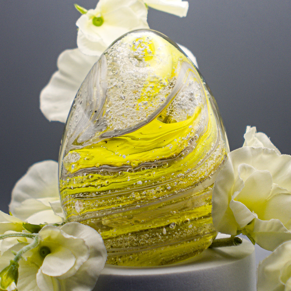 Ashes to Glass Oval Paperweight - Lemon Yellow & Grey