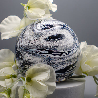 Ashes to Glass Round Paperweight - Purple & Lime Green