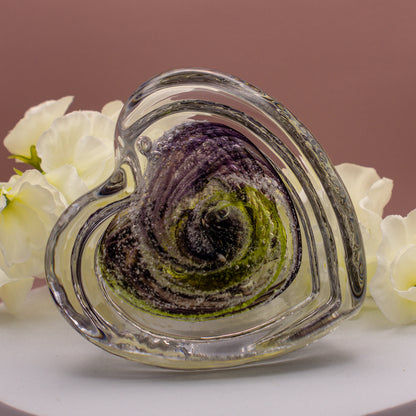 Ashes to Glass Step Heart Paperweight - Ruby & Baby Pink