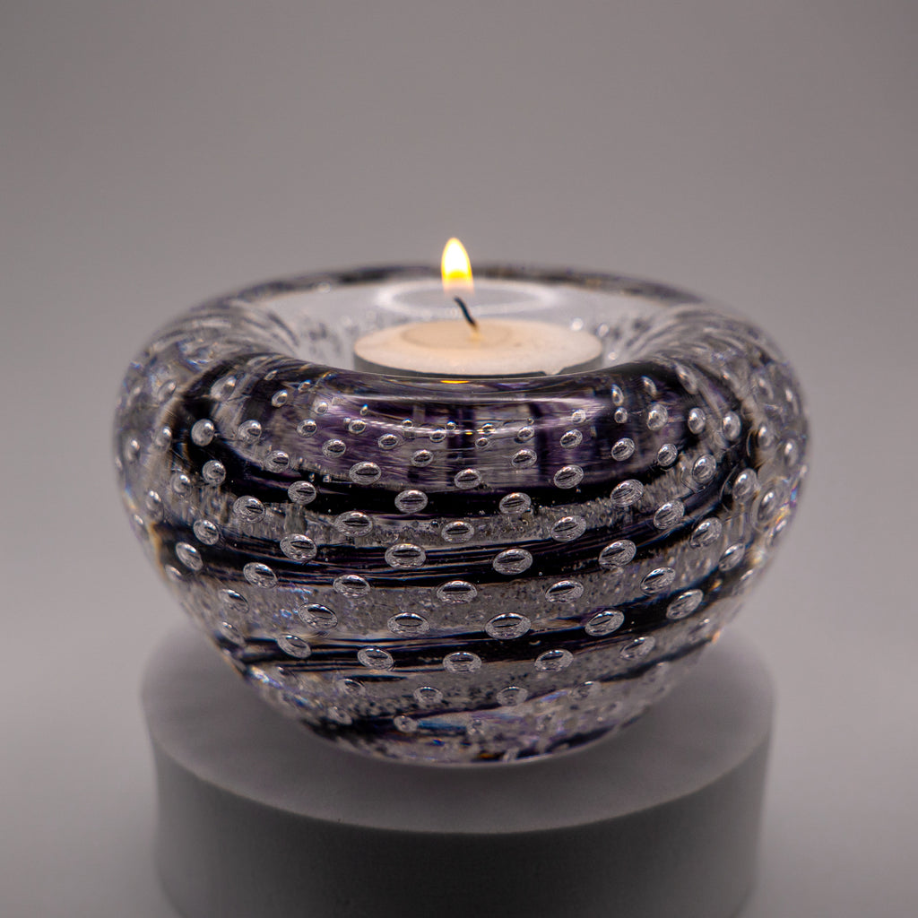 Ashes to glass bubbled candle holder