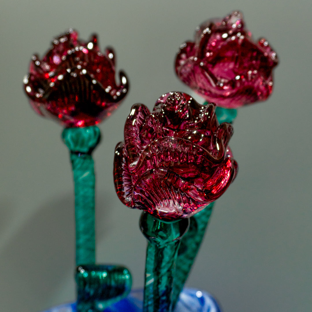 Blown Glass Roses Flowers Glass Rose Standing Glass Art, Glass