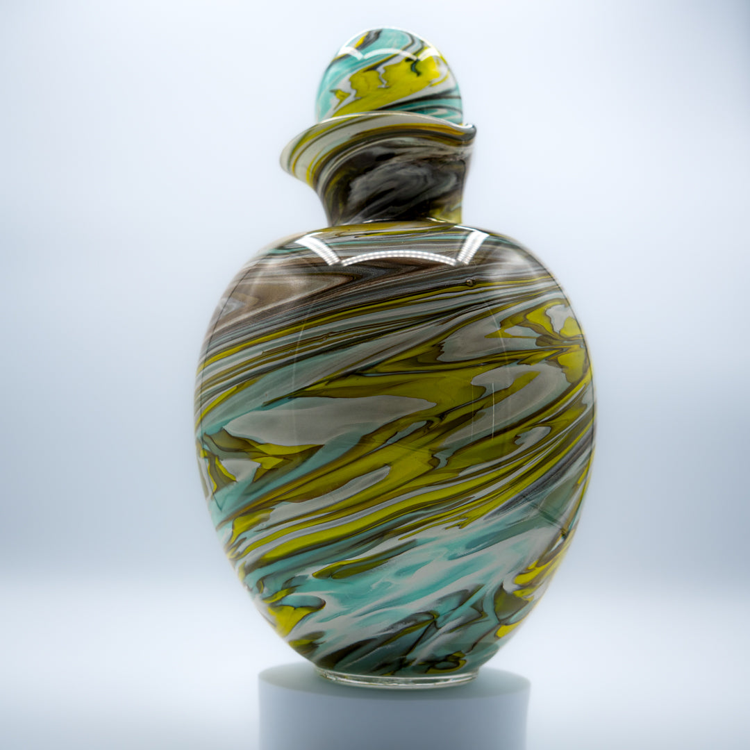 Glass Urn - Lemon Yellow & Turquoise