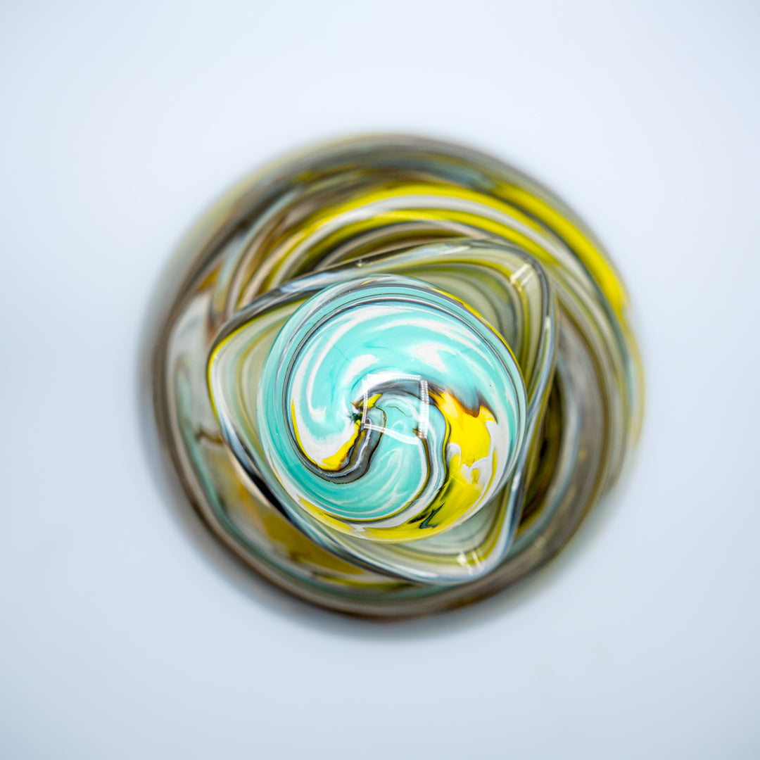 Glass Urn - Lemon Yellow & Turquoise