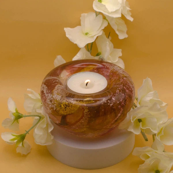 Ashes to Glass Candle Holder-Cremation Ashes Glass-Stuart Wiltshire Glass Outlet-Garnet & Gold with Ashes-Stuart Wiltshire Glass Ltd