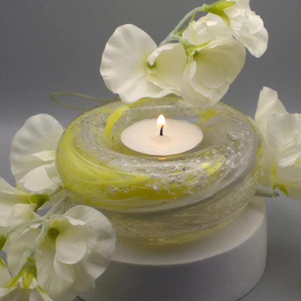 Ashes to Glass Candle Holder-Cremation Ashes Glass-Stuart Wiltshire Glass Outlet-Lemon Yellow & Grey with Ashes-Stuart Wiltshire Glass Ltd