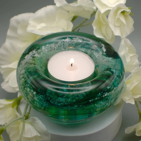 Ashes to Glass Candle Holder-Cremation Ashes Glass-Stuart Wiltshire Glass Outlet-Spring Green with Ashes-Stuart Wiltshire Glass Ltd