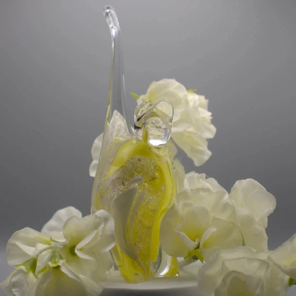 Ashes to Glass Cat-Cremation Ashes Glass-Stuart Wiltshire Glass Outlet-Lemon Yellow & Grey with Ashes-Stuart Wiltshire Glass Ltd