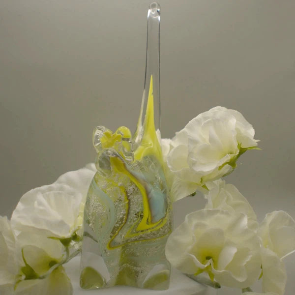 Ashes to Glass Cat-Cremation Ashes Glass-Stuart Wiltshire Glass Outlet-Lemon Yellow & Turquoise with Ashes-Stuart Wiltshire Glass Ltd