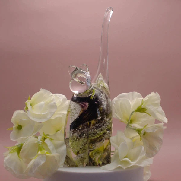 Ashes to Glass Cat-Cremation Ashes Glass-Stuart Wiltshire Glass Outlet-Purple & Lime Green with Ashes-Stuart Wiltshire Glass Ltd
