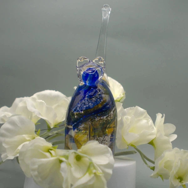 Ashes to Glass Cat-Cremation Ashes Glass-Stuart Wiltshire Glass Outlet-Royal Blue & Gold with Ashes-Stuart Wiltshire Glass Ltd