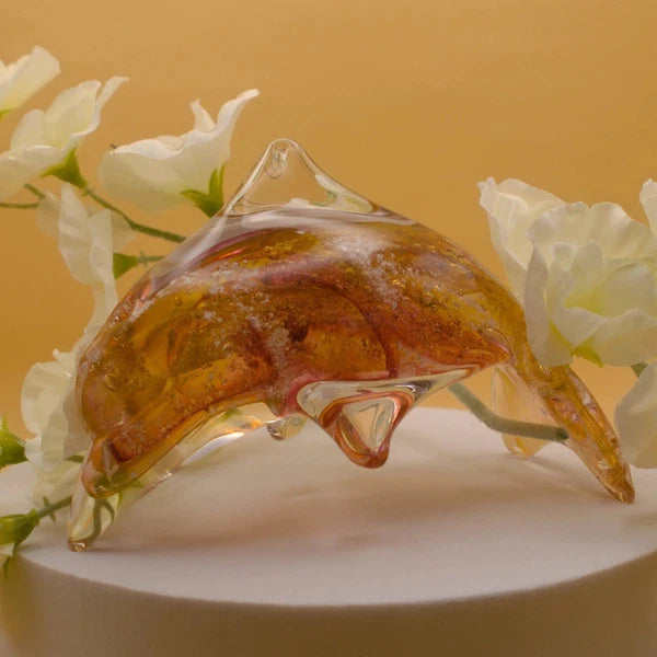 Ashes to Glass Dolphin-Cremation Ashes Glass-Stuart Wiltshire Glass Outlet-Garnet & Gold with Ashes-Stuart Wiltshire Glass Ltd