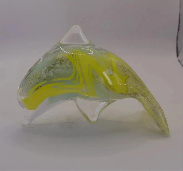 Ashes to Glass Dolphin-Cremation Ashes Glass-Stuart Wiltshire Glass Outlet-Purple & Lime Green with Ashes-Stuart Wiltshire Glass Ltd