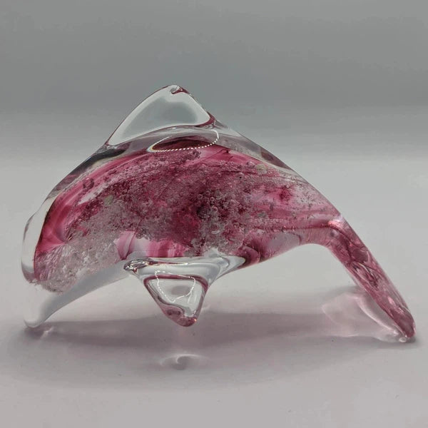 Ashes to Glass Dolphin-Cremation Ashes Glass-Stuart Wiltshire Glass Outlet-Purple & Lime Green with Ashes-Stuart Wiltshire Glass Ltd
